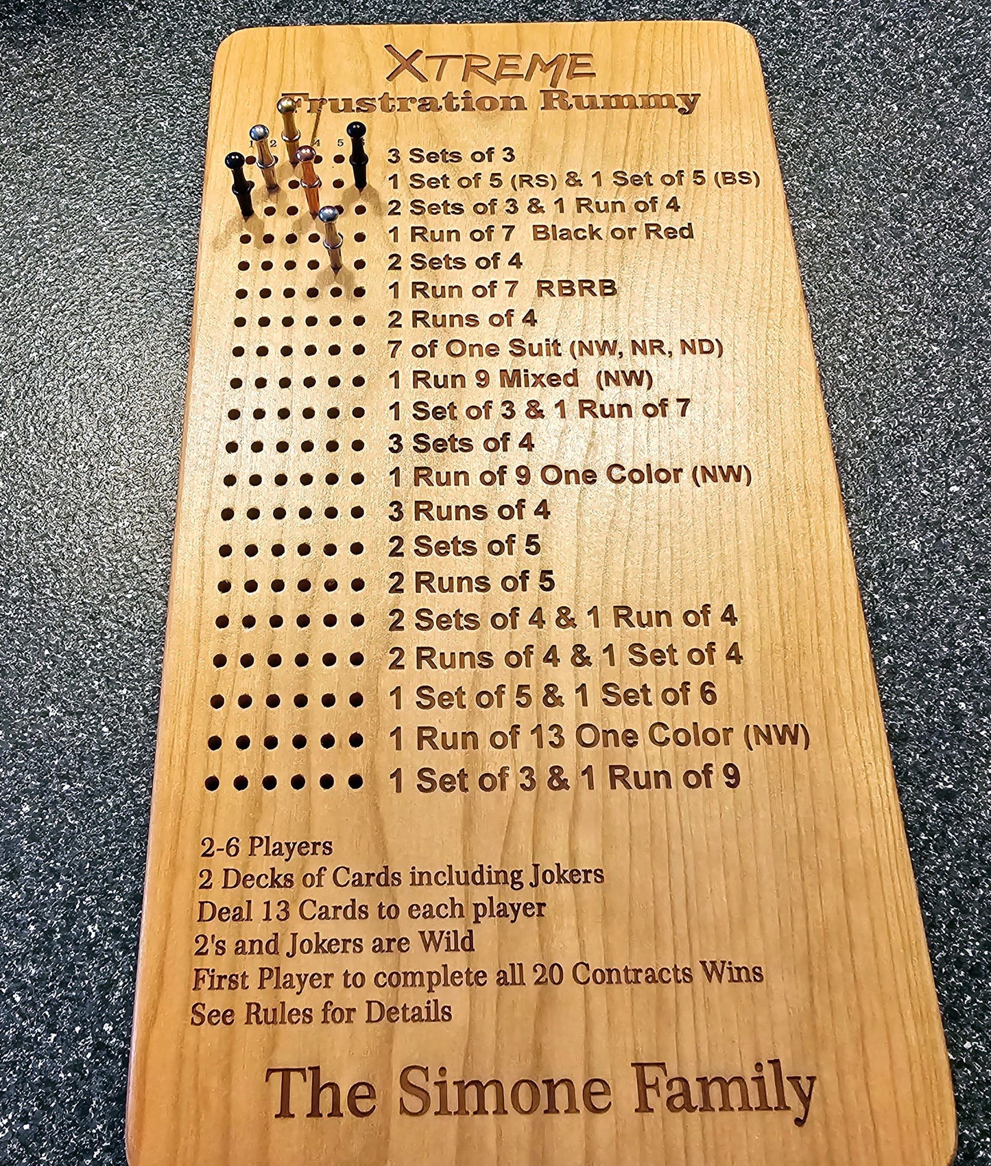 Xtreme Frustration Rummy Scoreboard with Peg Storage