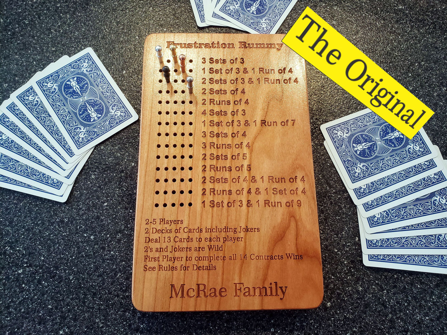 Frustration Rummy 5 Player Scoreboard with Peg Storage