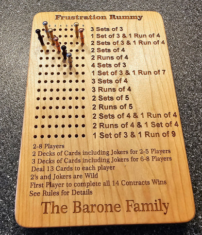Frustration Rummy 8 Player Scoreboard with Peg Storage