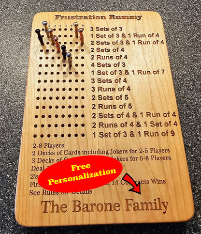 Frustration Rummy 8 Player Scoreboard with Peg Storage