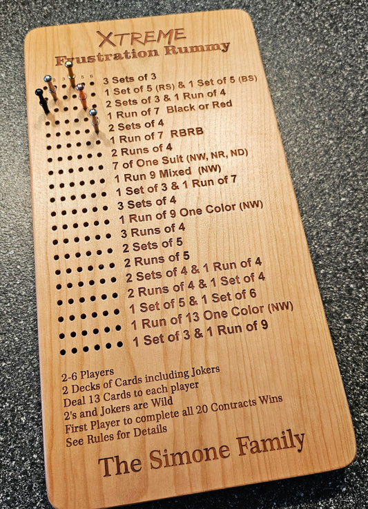 Xtreme Frustration Rummy Scoreboard with Peg Storage