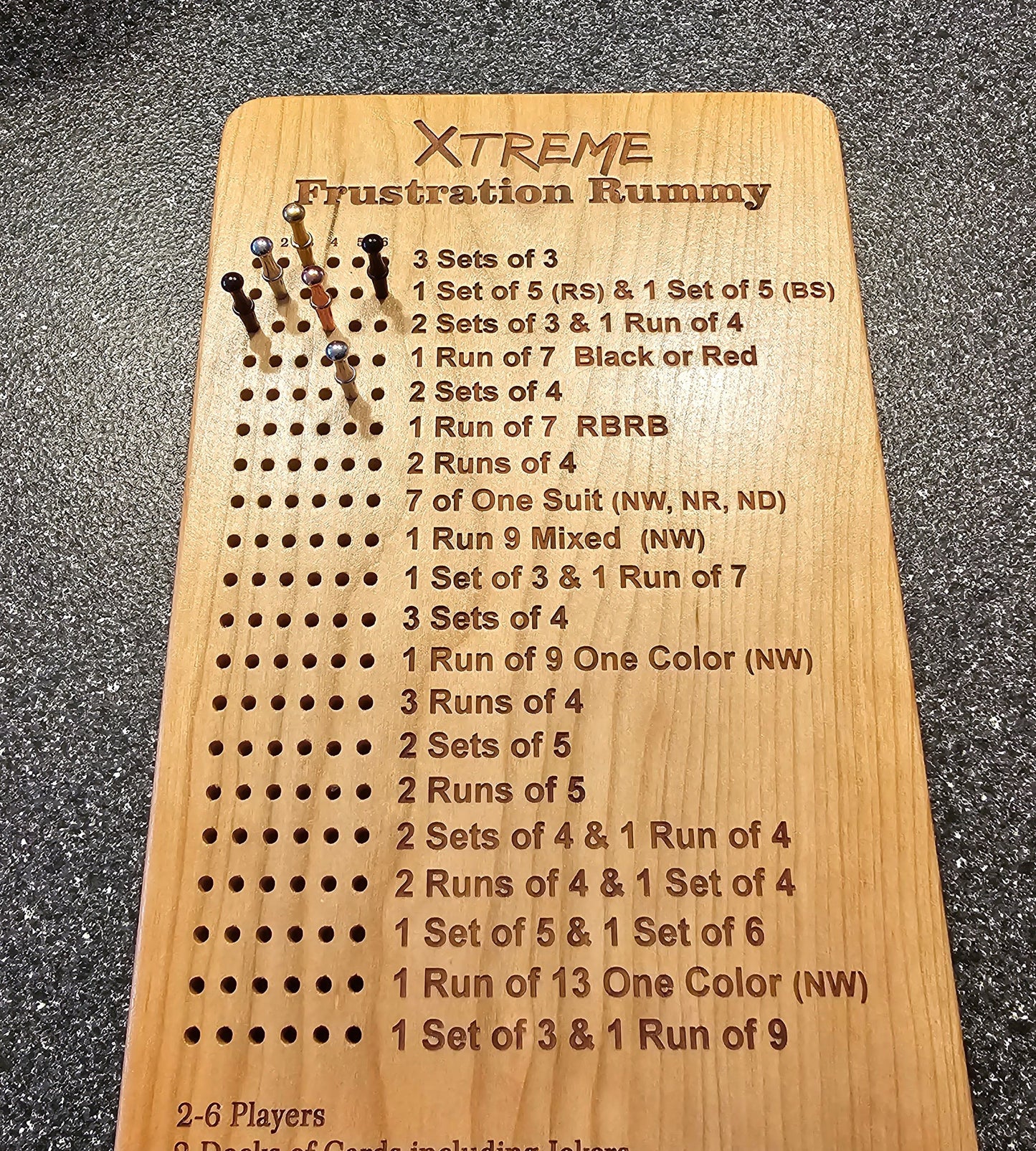 Xtreme Frustration Rummy Scoreboard with Peg Storage
