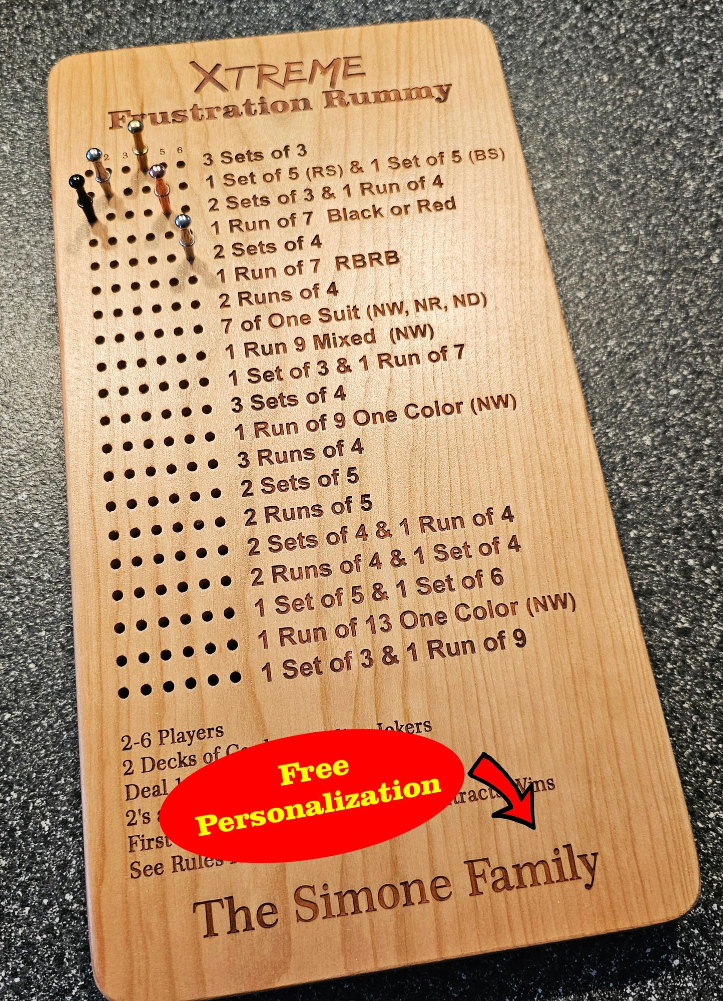 Xtreme Frustration Rummy Scoreboard with Peg Storage