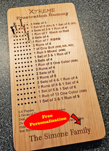 Xtreme Frustration Rummy Scoreboard with Peg Storage