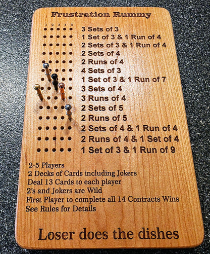 Frustration Rummy 5 Player Scoreboard with Peg Storage