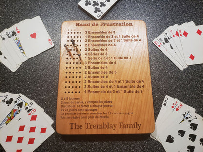 FRENCH Frustration Rummy 5 Player Scoreboard with Peg Storage
