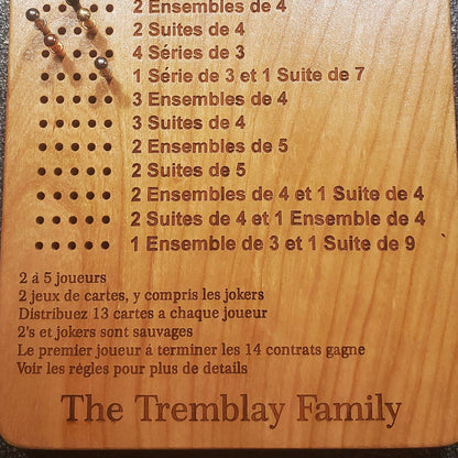 FRENCH Frustration Rummy 5 Player Scoreboard with Peg Storage