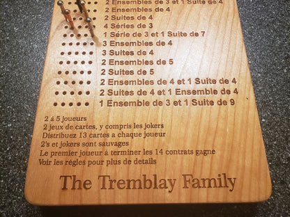 FRENCH Frustration Rummy 5 Player Scoreboard with Peg Storage