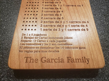 SPANISH Frustration Rummy 5 Player Scoreboard with Peg Storage
