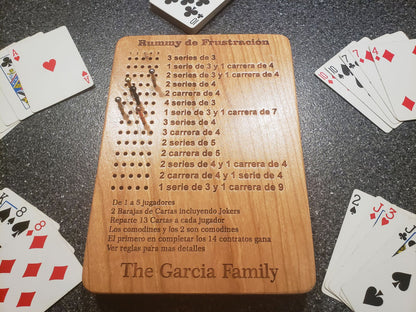 SPANISH Frustration Rummy 5 Player Scoreboard with Peg Storage