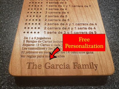 SPANISH Frustration Rummy 5 Player Scoreboard with Peg Storage