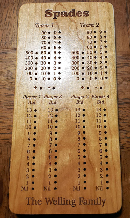 Spades Scoreboard with Peg Storage