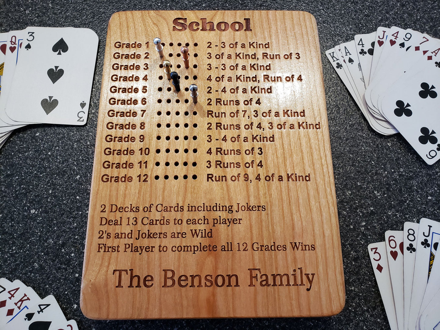 School Rummy Scoreboard with Peg Storage