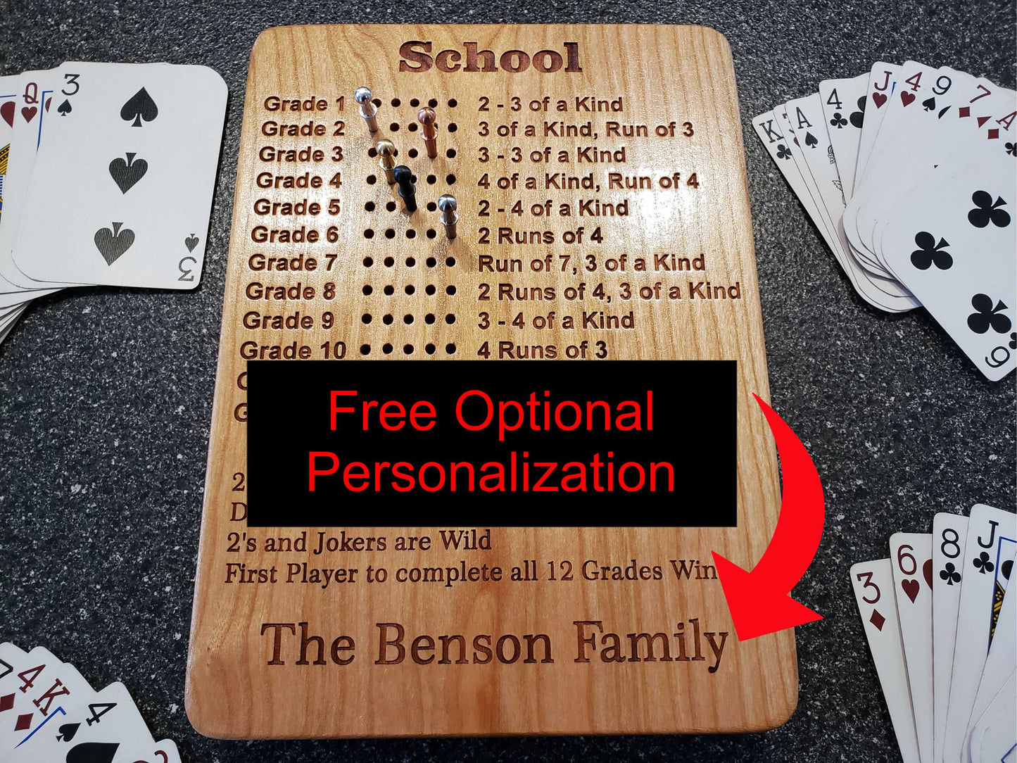 School Rummy Scoreboard with Peg Storage