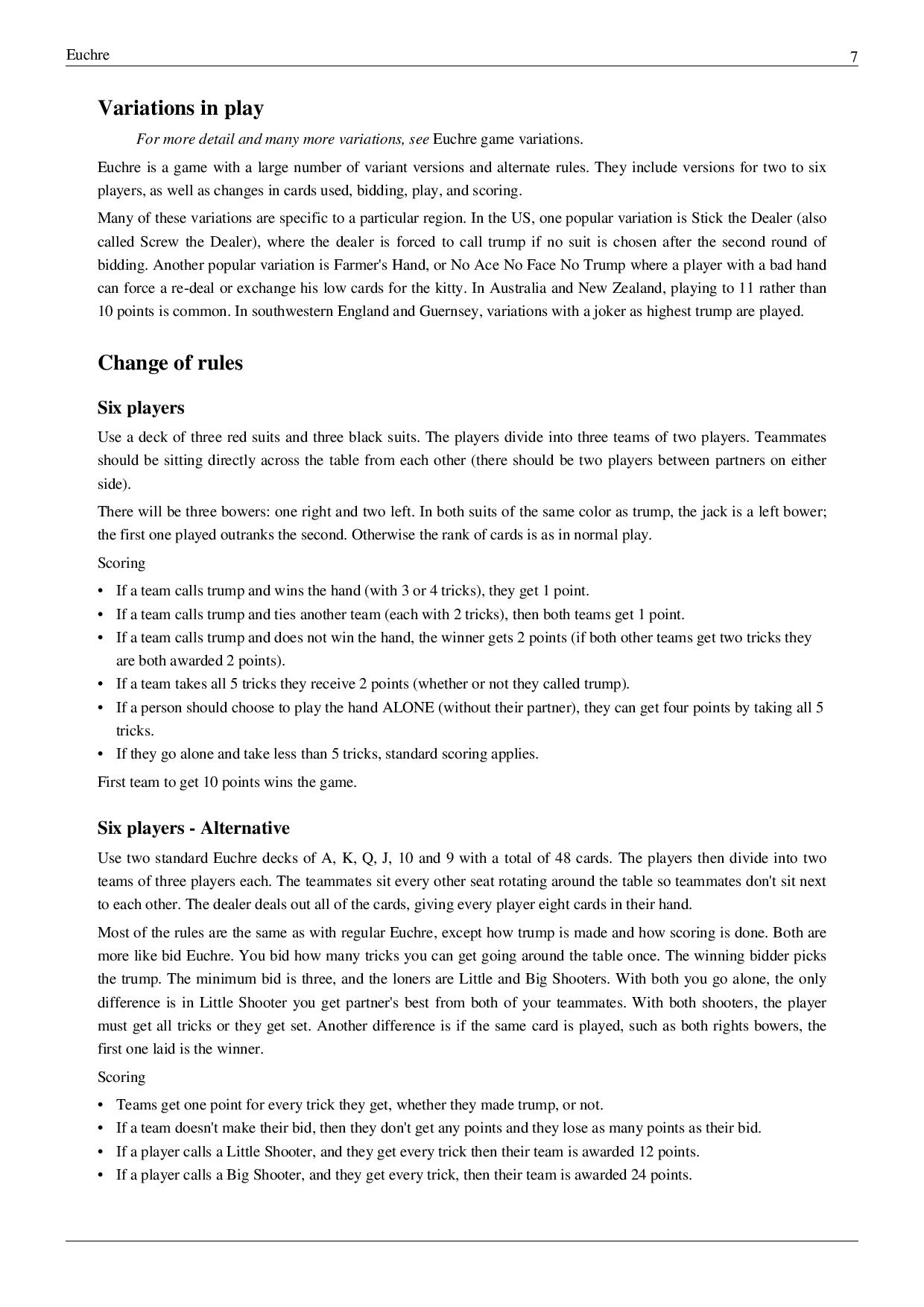 Euchre Rules Printable